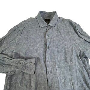 Ermenegildo Zegna Linen Button Front Shirt Mens 2XL Blue Paisley Lightweight